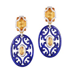 H.Ajoomal Diamonds, Lapis Lazuli & Golden Citrine Earrings, 18 Karat Yellow Gold