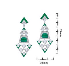 H.Ajoomal Earrings in Emerald Cabochons, Diamonds & Green Enamel in White Gold