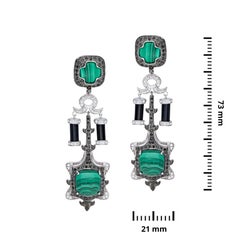 H.Ajoomal Malachite Cabochon, Black Onyx Earrings with Black and White Diamonds