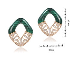 H.Ajoomal Malachite Ear Clips in an Aztec Pattern of Pave Diamonds 18 Karat Gold