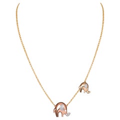 H.Ajoomal Mother & Baby Elephant Necklace in Rose & Yellow 18k Gold & Diamonds