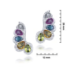 H.Ajoomal Mutli Sapphire Diamond Ear Climber Ear Studs, 18 Karat White Gold