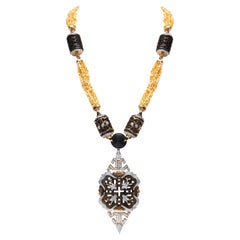 H.Ajoomal Necklace in Agar Wood Clasp & Beads with Diamonds & Champagne Pearls