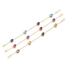 H.Ajoomal Set of 3 Chain Bracelets with Pear Shaped Multicolor Gemstones