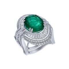 H.Ajoomal Zambian Emerald Ring with Diamond Baguette 
Rounds in 18 Karat Gold