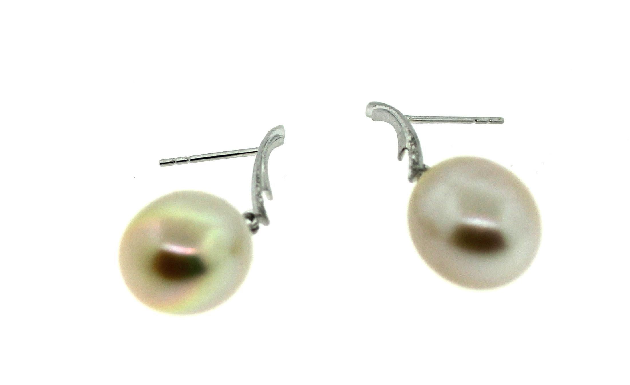 Bead Hakimoto 13 mm South Sea Drop Cultured Pearl 18k Diamond Earrings For Sale