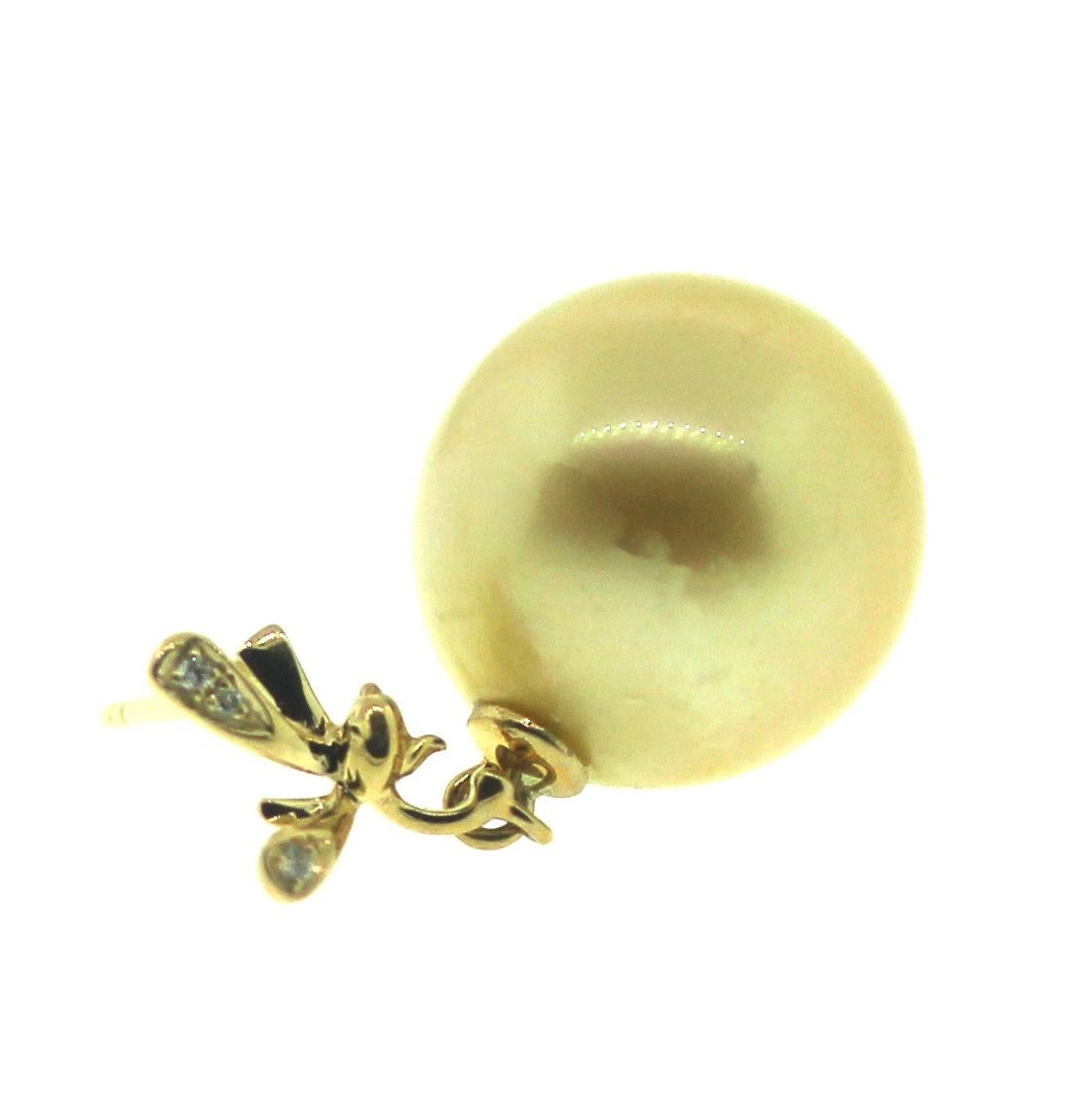 Modern Hakimoto 13-12 mm South Sea Drop Cultured Pearl 18k Diamond Earrings For Sale