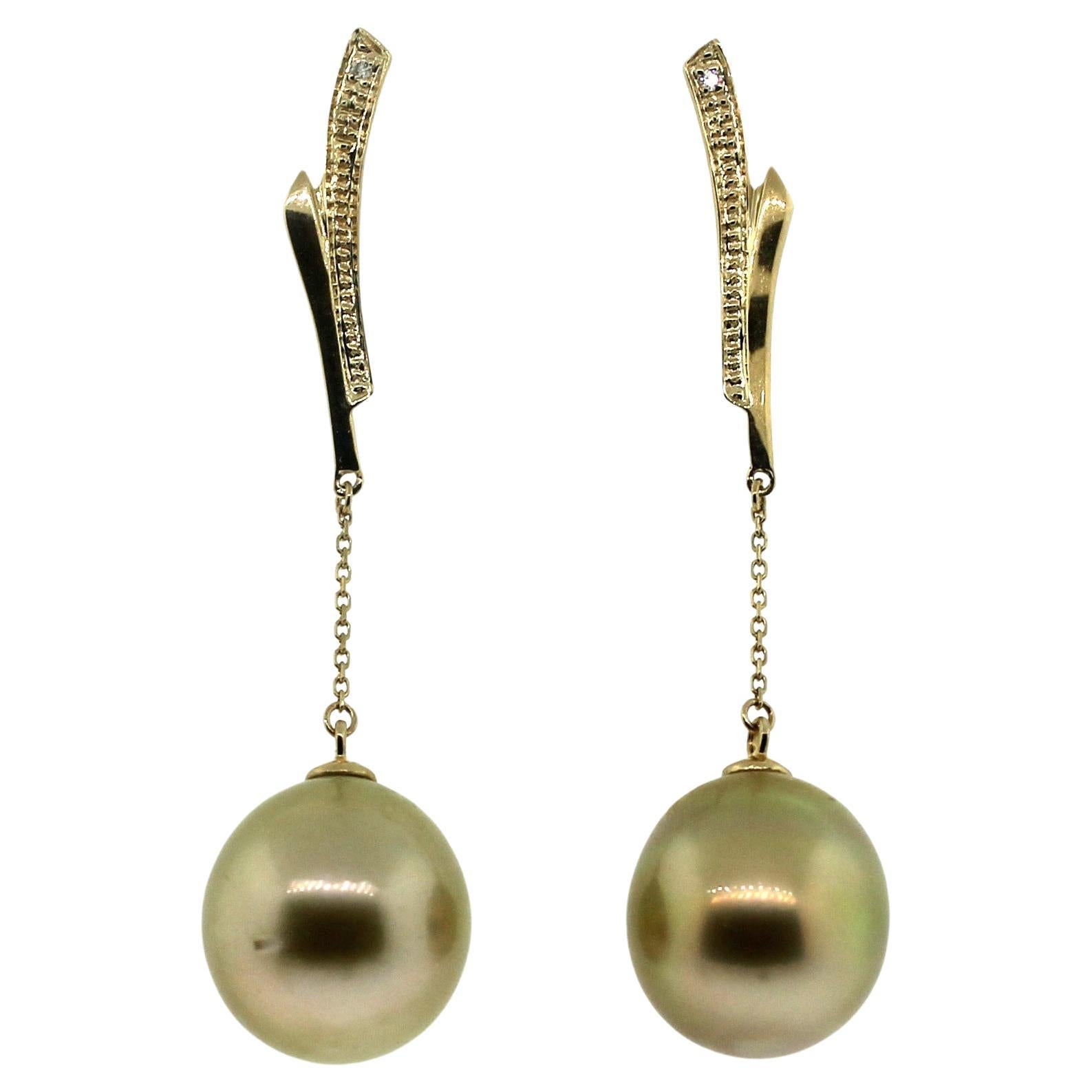 Hakimoto 13-12 mm South Sea Drop Cultured Pearl 18k Diamond Earrings