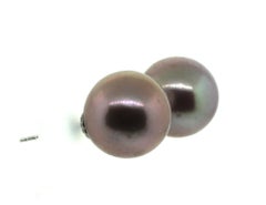 Hakimoto 18k White Gold 12.5 mm Fancy Metallic color pearl Stud Earrings