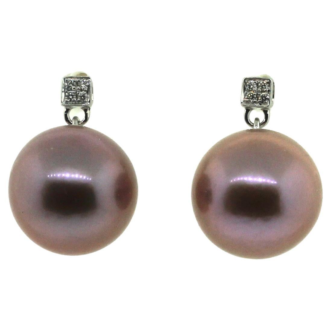 Hakimoto Fancy Color 12.7 mm Cultured Pearl 18k with Diamond For Sale