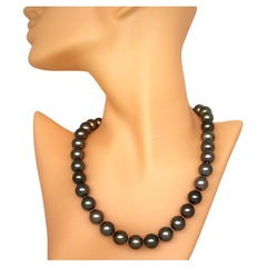 Hakimoto 12x11 mm Tahitian South Sea Pearl Necklace 18K White Gold Clasp