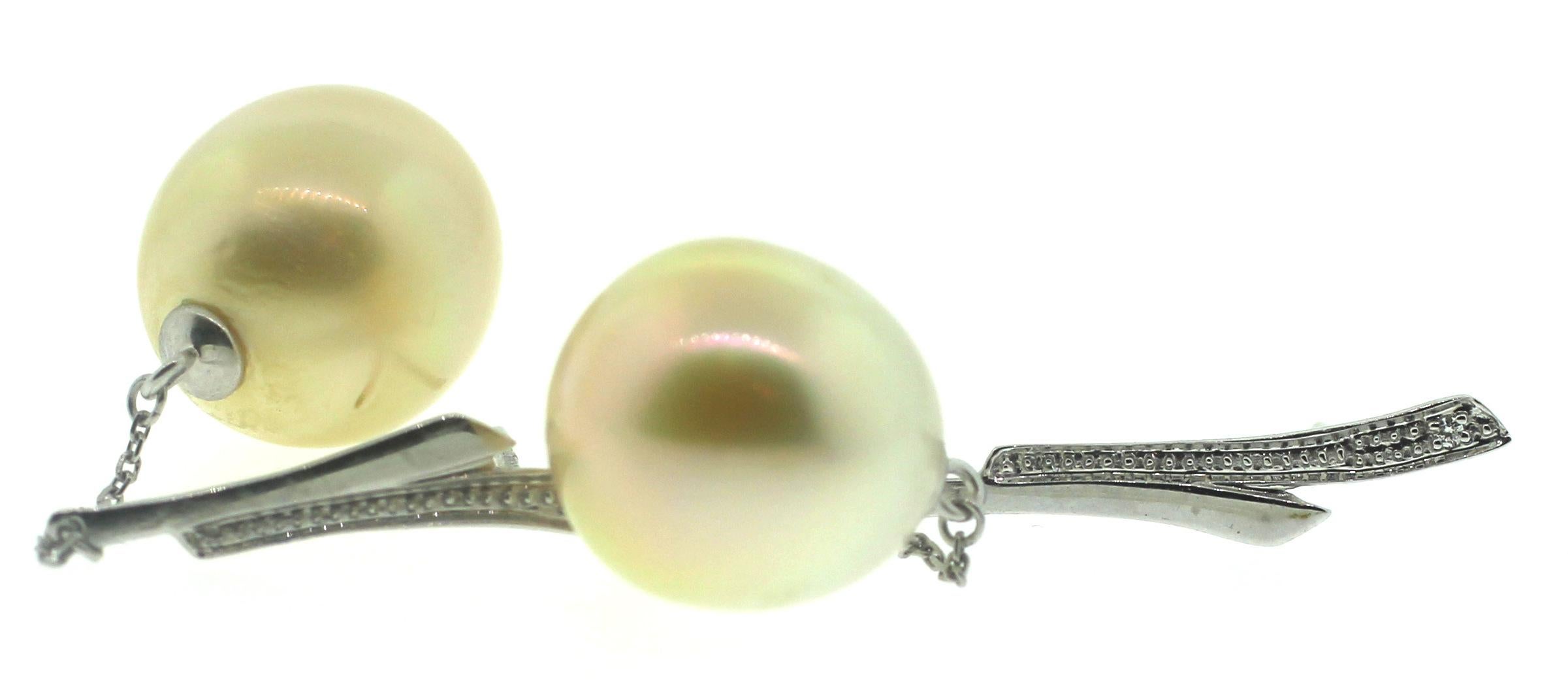 Bead Hakimoto 13-14 mm South Sea Drop Cultured Pearl 18k Diamond Earrings For Sale