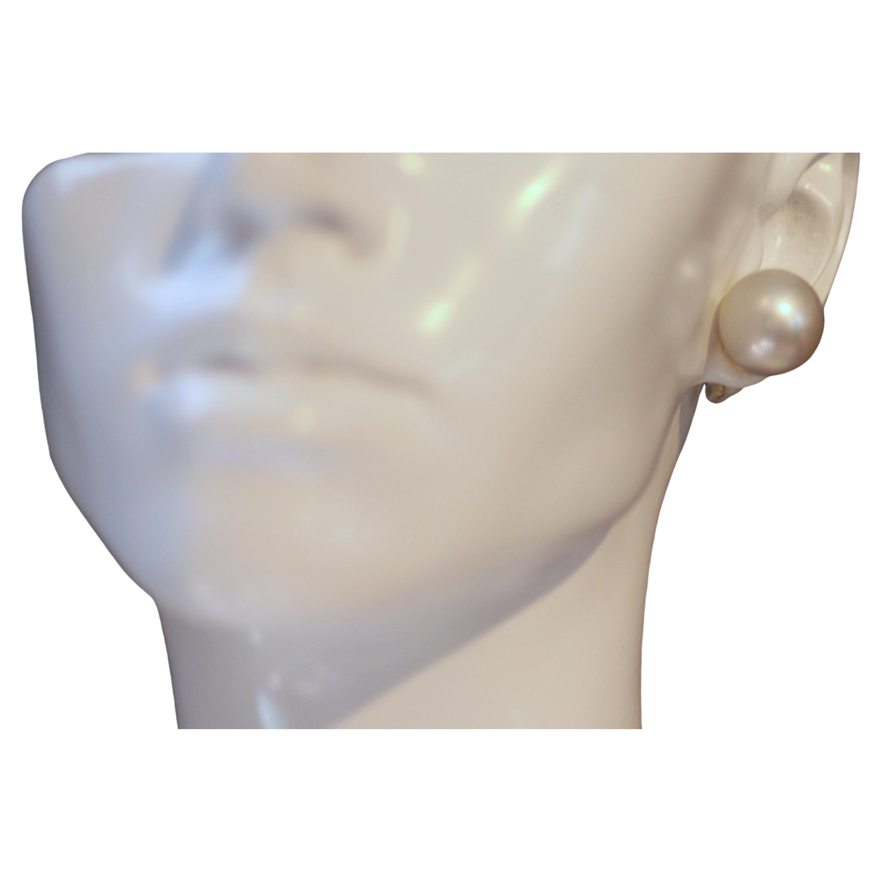 Modern Hakimoto 13 mm White South Sea Pearl 18K Stud Earrings For Sale