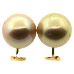 Hakimoto 13.5mm Natural Golden cOLOR Southsea 18k Yellow Gold Clip Earring