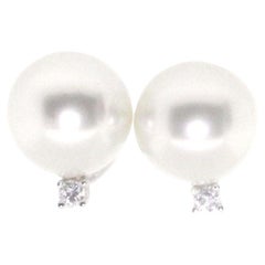 Hakimoto 13 mm White South Sea Pearl 18K Diamond White Gold Earrings