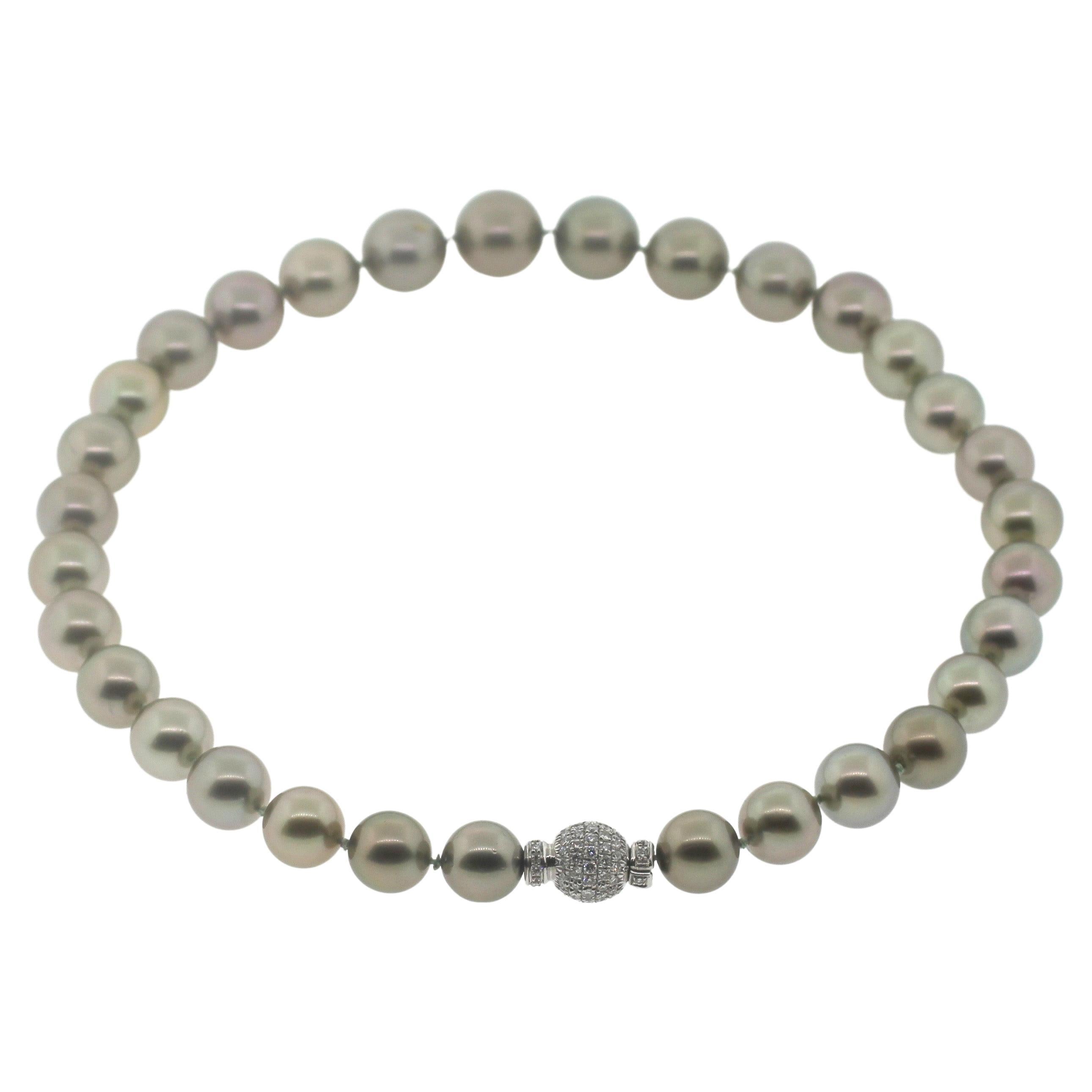Hakimoto 14x11 mm 18K Volldiamanten Tahiti-Südseeperlen-Halskette