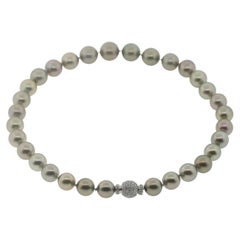 Hakimoto 14x11 mm 18K Volldiamanten Tahiti-Südseeperlen-Halskette