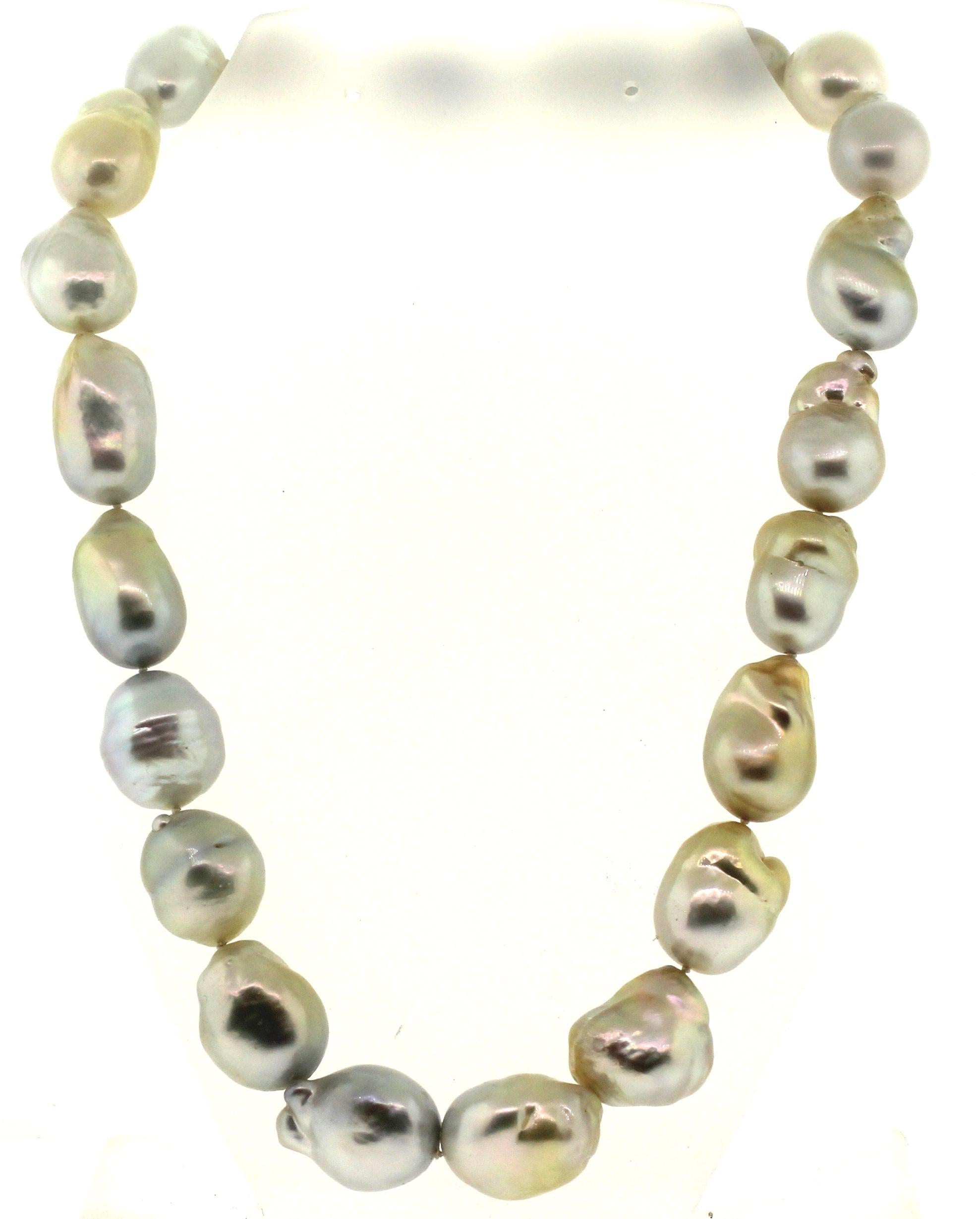 Women's Hakimoto 18x14 mm South Sea Baroque Pearl & Diamond Necklace 18K White Gold For Sale
