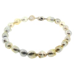 Hakimoto South Sea Baroque Pearl & Diamond Necklace 18K White Gold