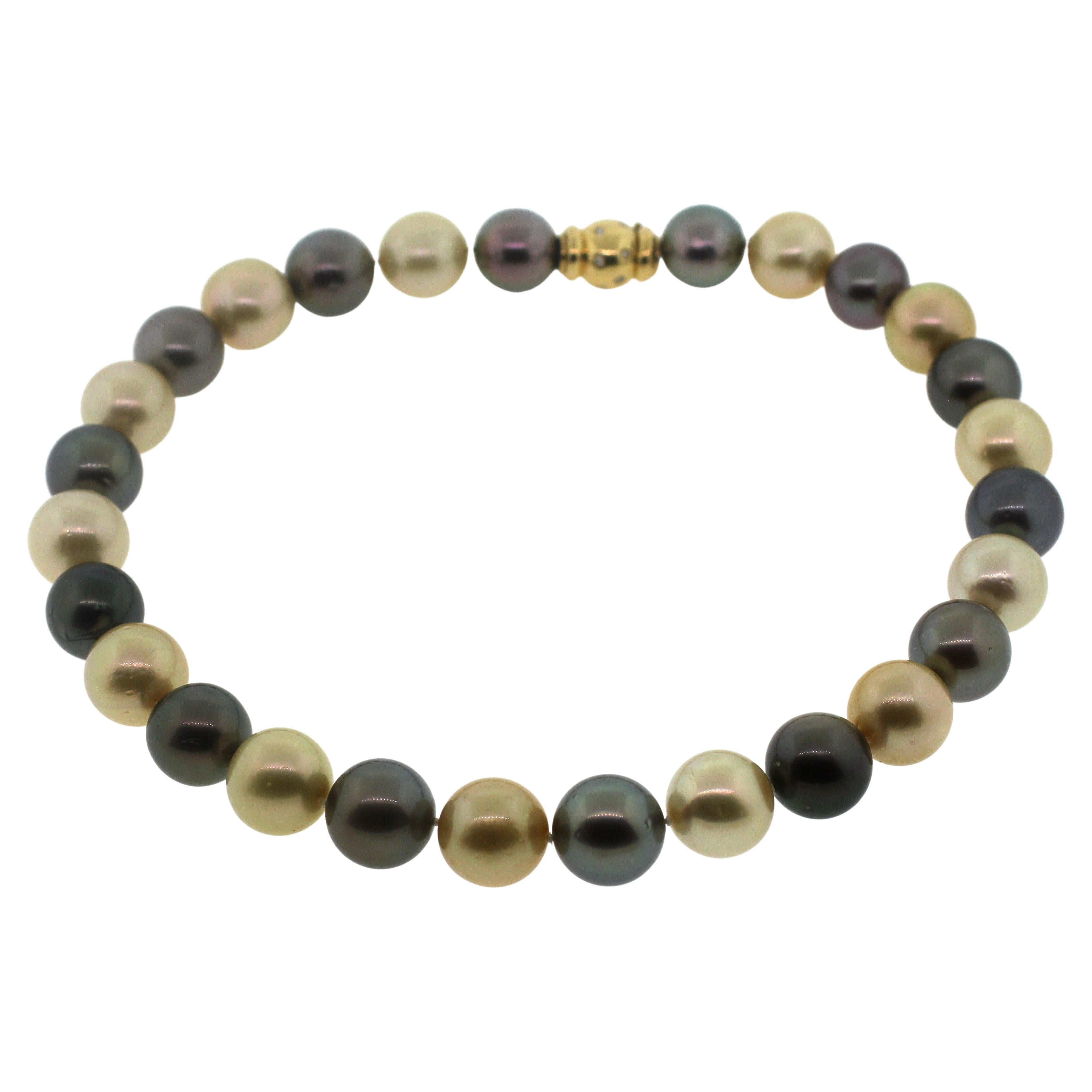 Hakimoto 15.5x14 mm Golden and Tahitian South Sea Pearl Necklace 18K ...