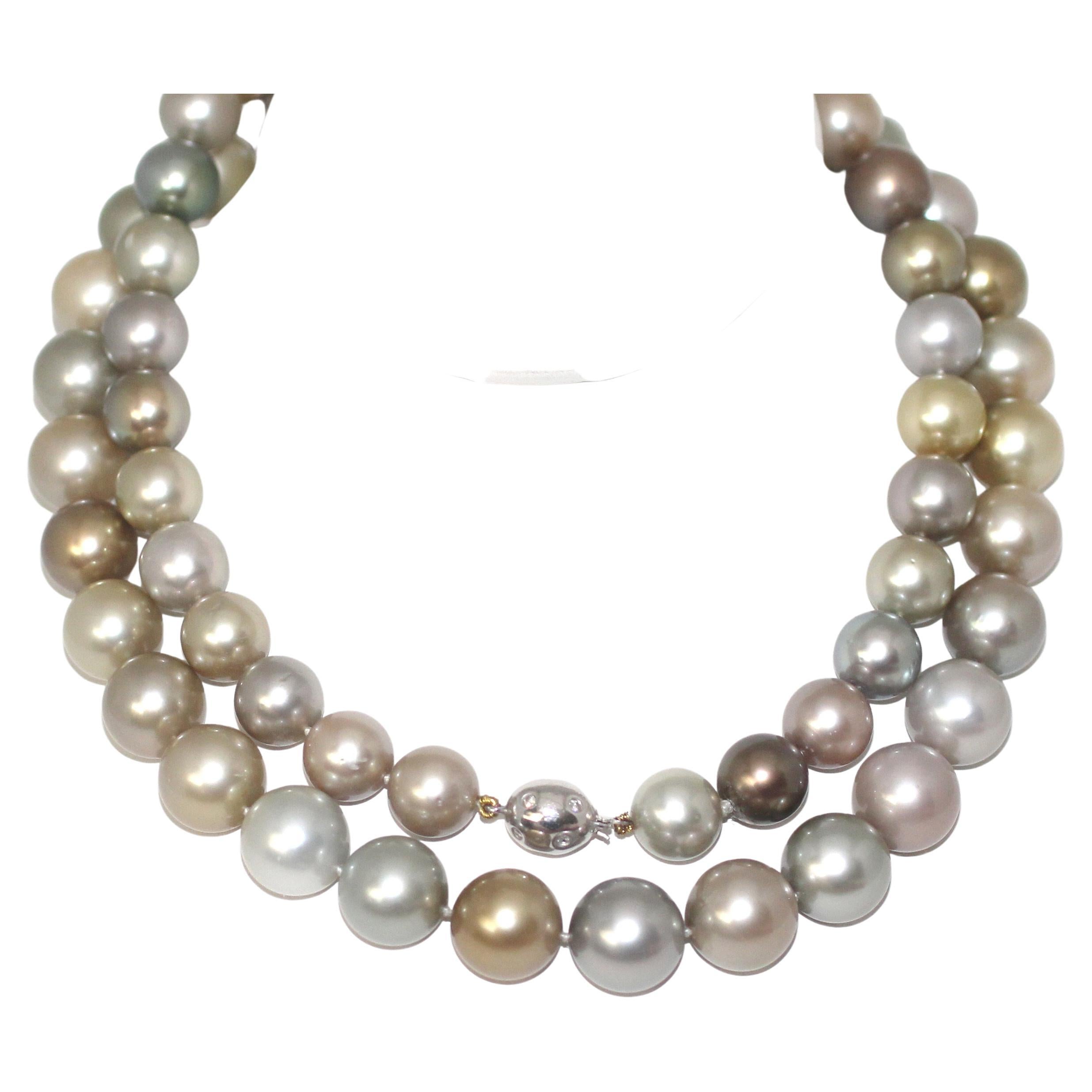 Hakimoto 15x12 mm 33.5" Collar de Perlas del Mar del Sur de color natural fantasía