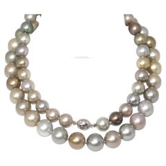 Hakimoto 15x12 mm 33.5" Collar de Perlas del Mar del Sur de color natural fantasía