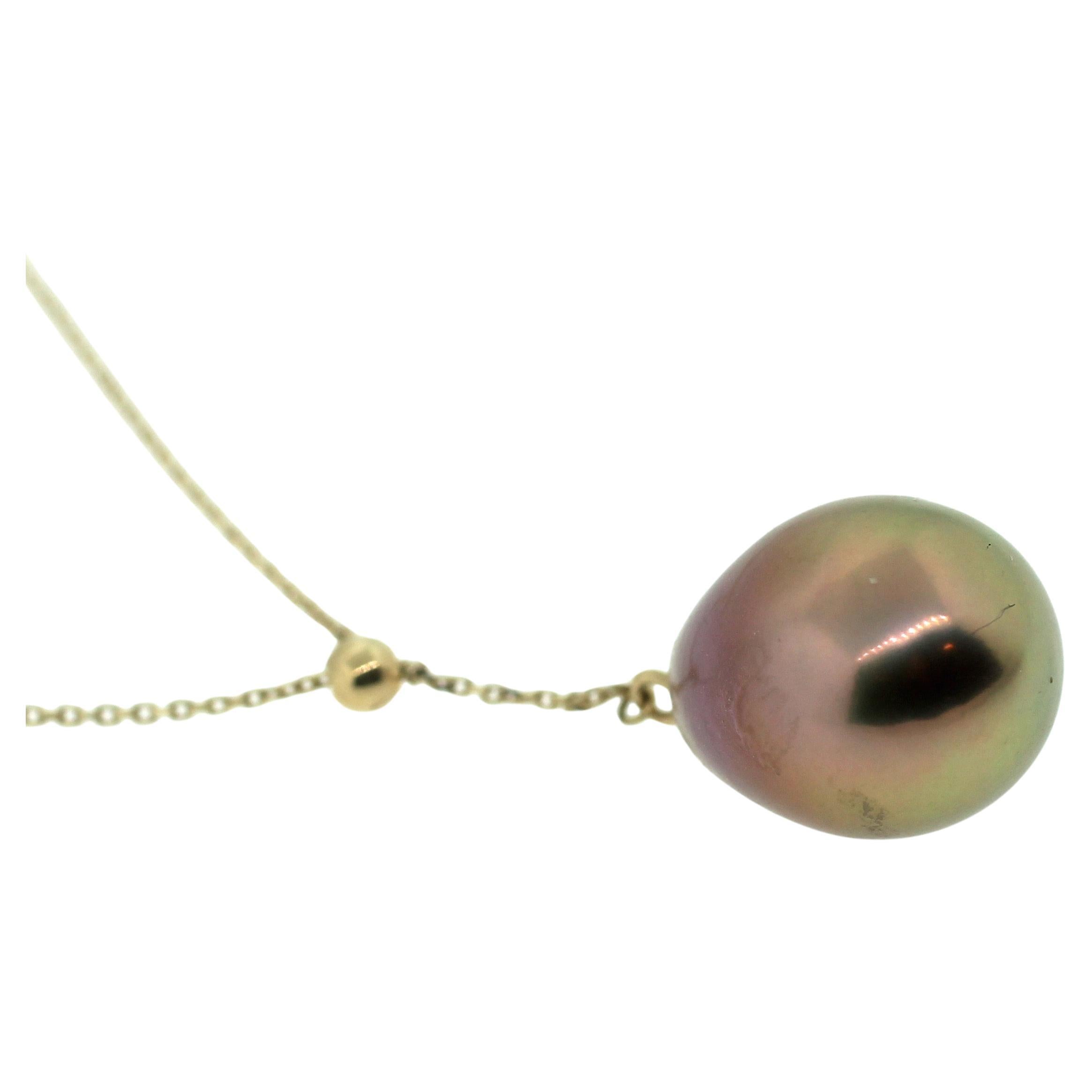 Modern Hakimoto 15x12 mm drop Pearl 18k Adjustable Pendent For Sale