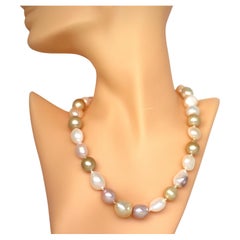 Hakimoto 15x13 mm Collana di perle barocche naturali multicolore con chiusura in oro 18 carati