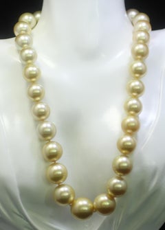 Hakimoto 16.8x13 mm Natural Golden Color South Sea Pearl 18K 1.75c Dia. Necklace