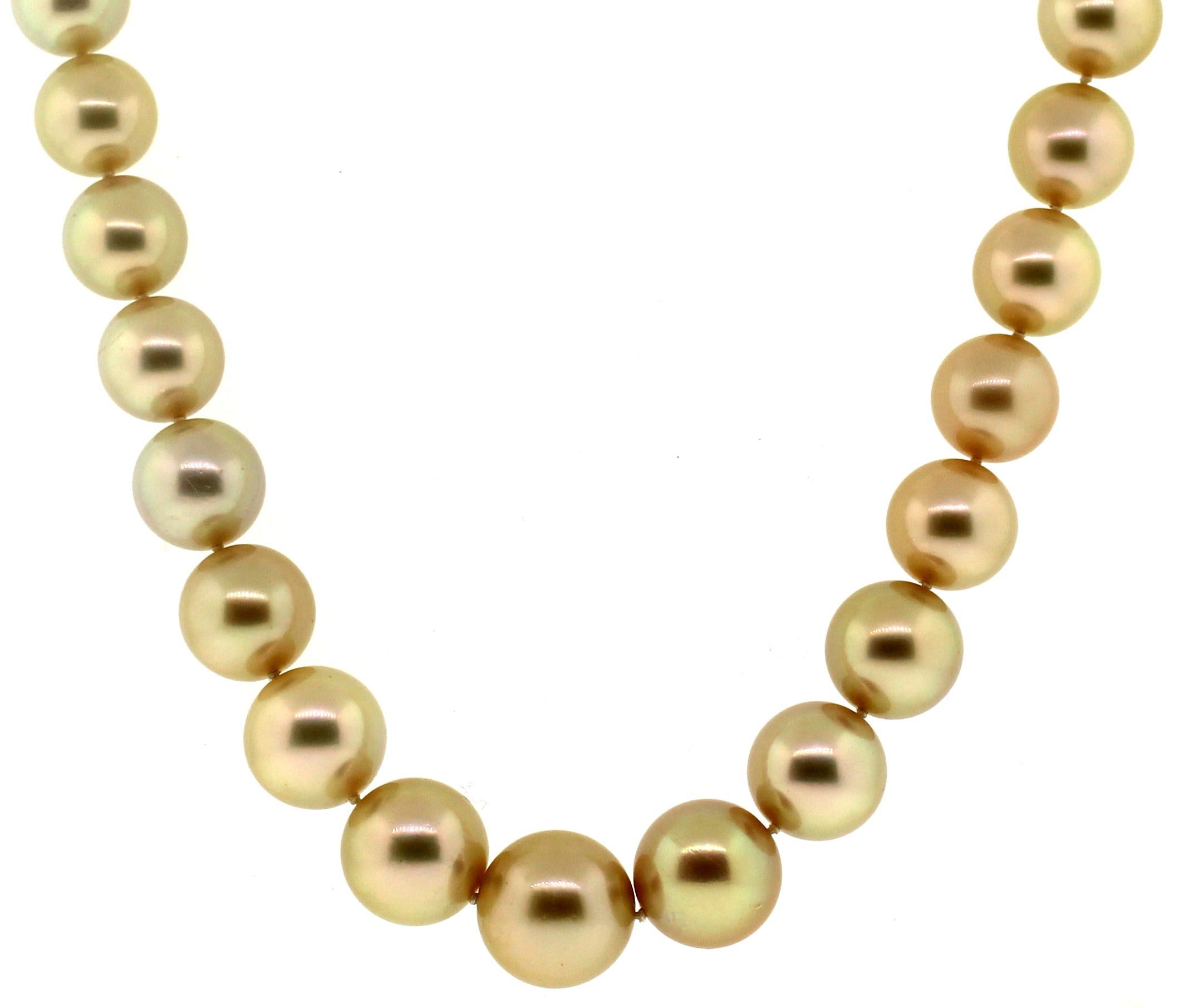 Contemporary Hakimoto 16.8x13 mm Natural Golden Color South Sea Pearl 18K 1.75c Dia. Necklace For Sale