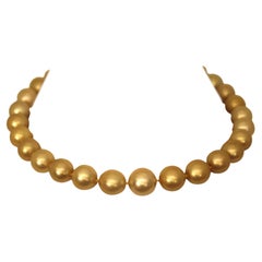 Hakimoto 16x13 mm 18" Deep Natural Golden South Sea Pearl 18K 1.85c. Dia. Clasp