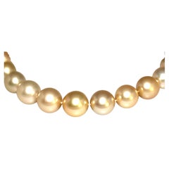 Hakimoto 16x13mm Natural color Golden South Sea Pearl Necklace 18K Diamond Clasp