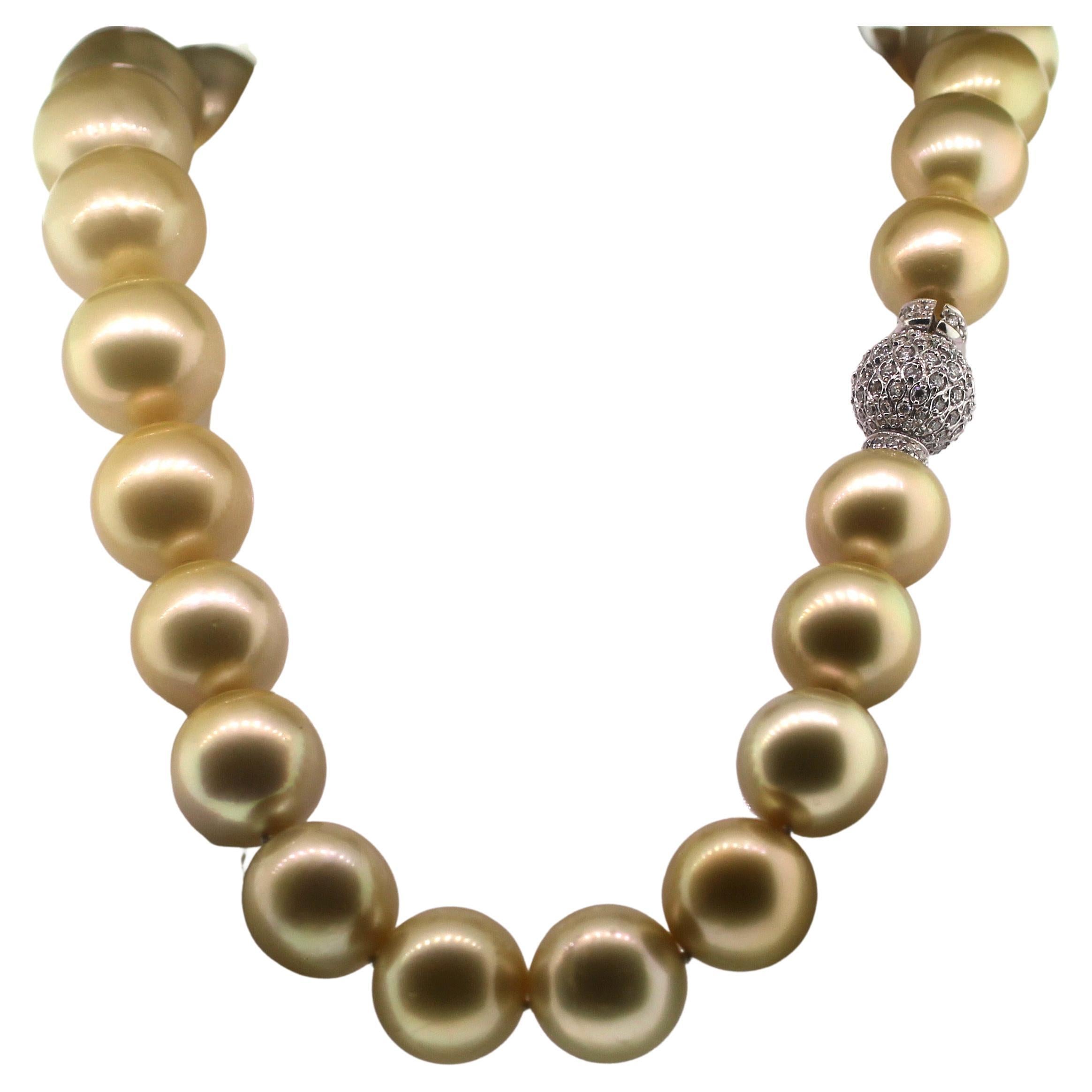 Women's Hakimoto 16x14mm Natural Golden color SouthSea Pearl 18K & 3 Carts Diamond For Sale