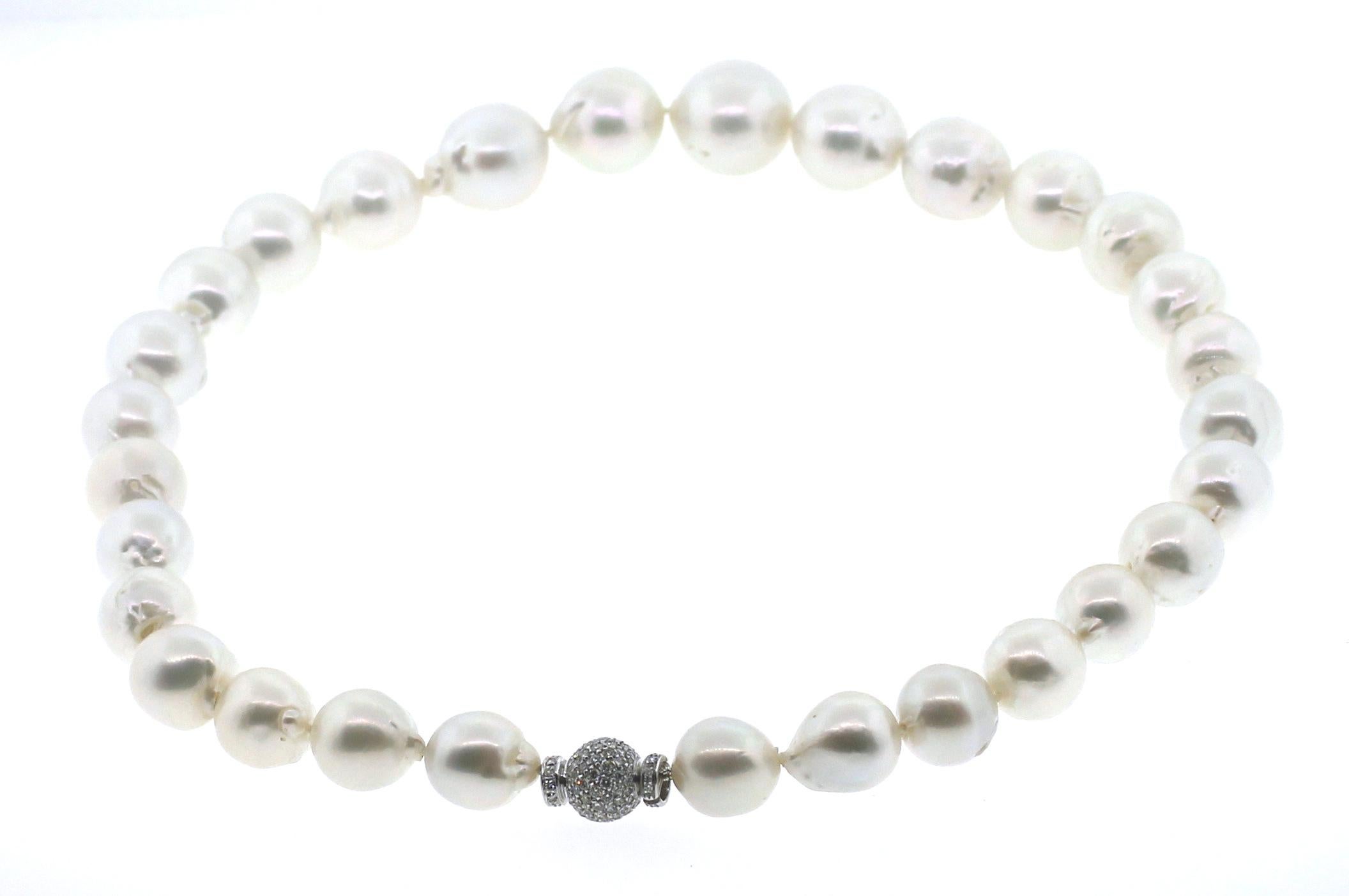 Women's or Men's Hakimoto 17.8x13mm South Sea Baroque Pearl Necklace 18K 1.75 Carts Diamond Clasp For Sale