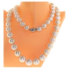 Hakimoto 17x13 mm South Sea 34" Double Strand 18K Diamond clasp Necklace