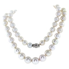 Hakimoto 17x13 mm South Sea 34" Double Strand 18K Diamond clasp Necklace
