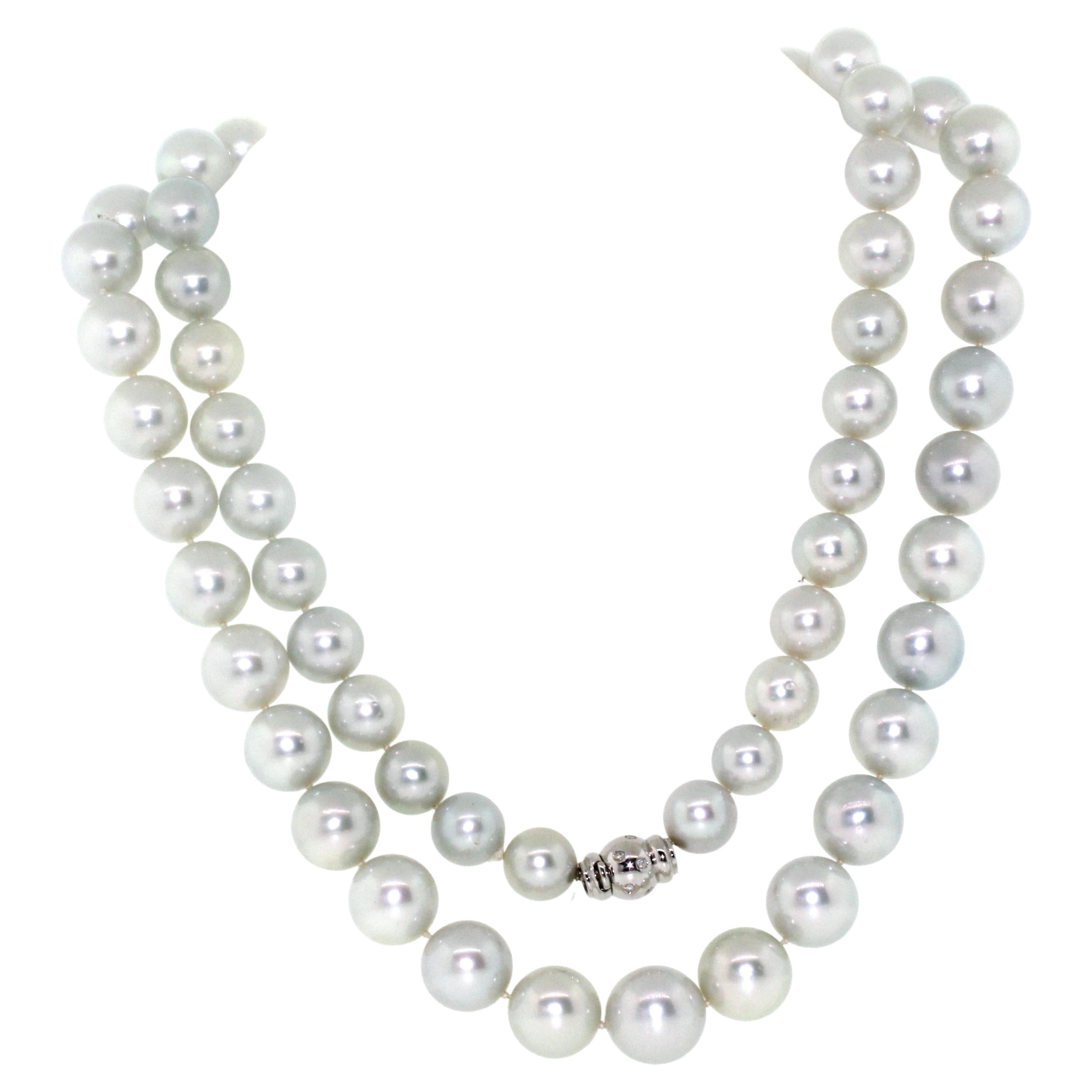 Bead Hakimoto 15x11 mm 37 inches Double Strands South Sea Pearl 18K Diamond Necklace  For Sale