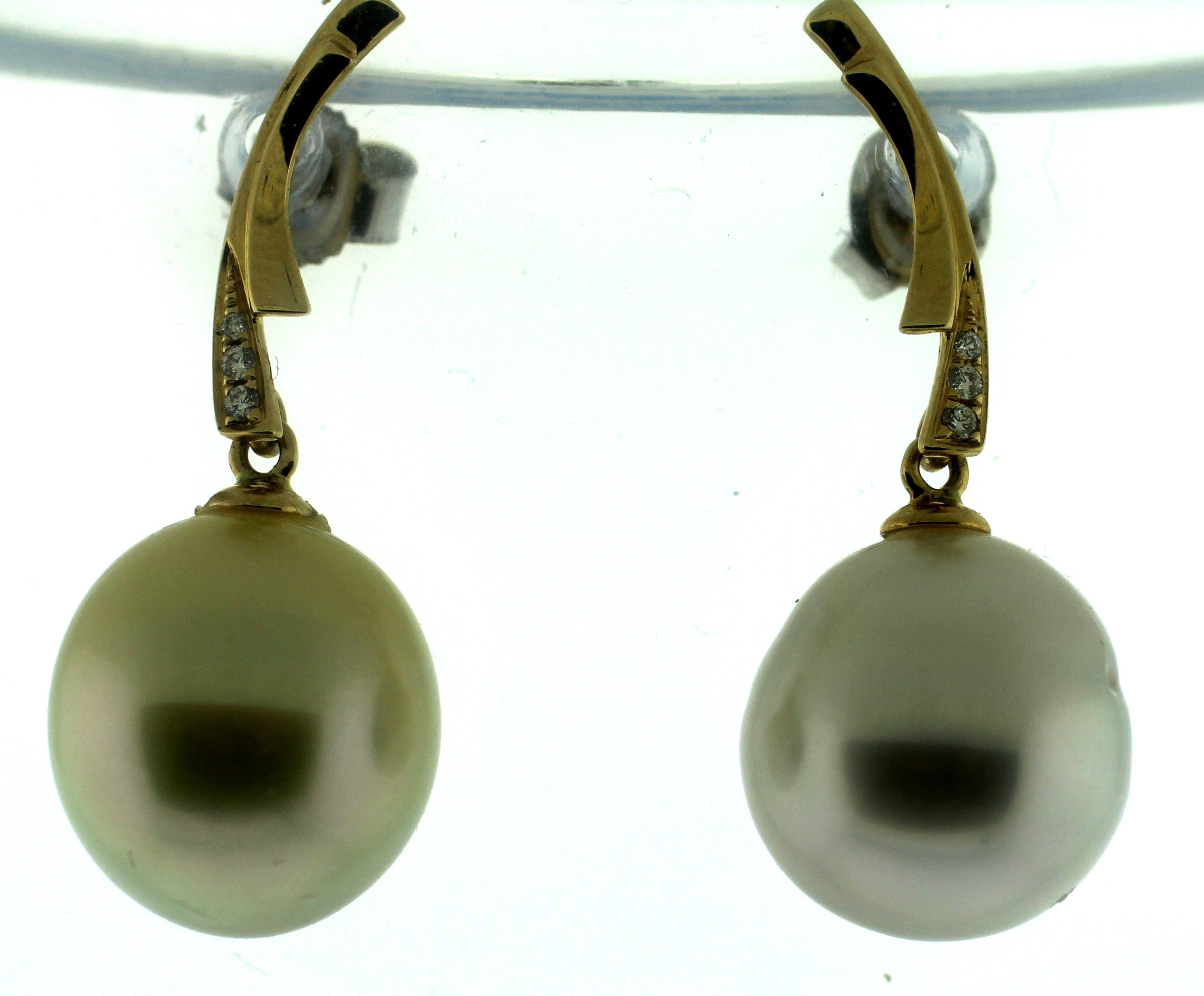 Hakimoto 18K Diamonds White 12 mm South Sea Pearl Earrings For Sale 1