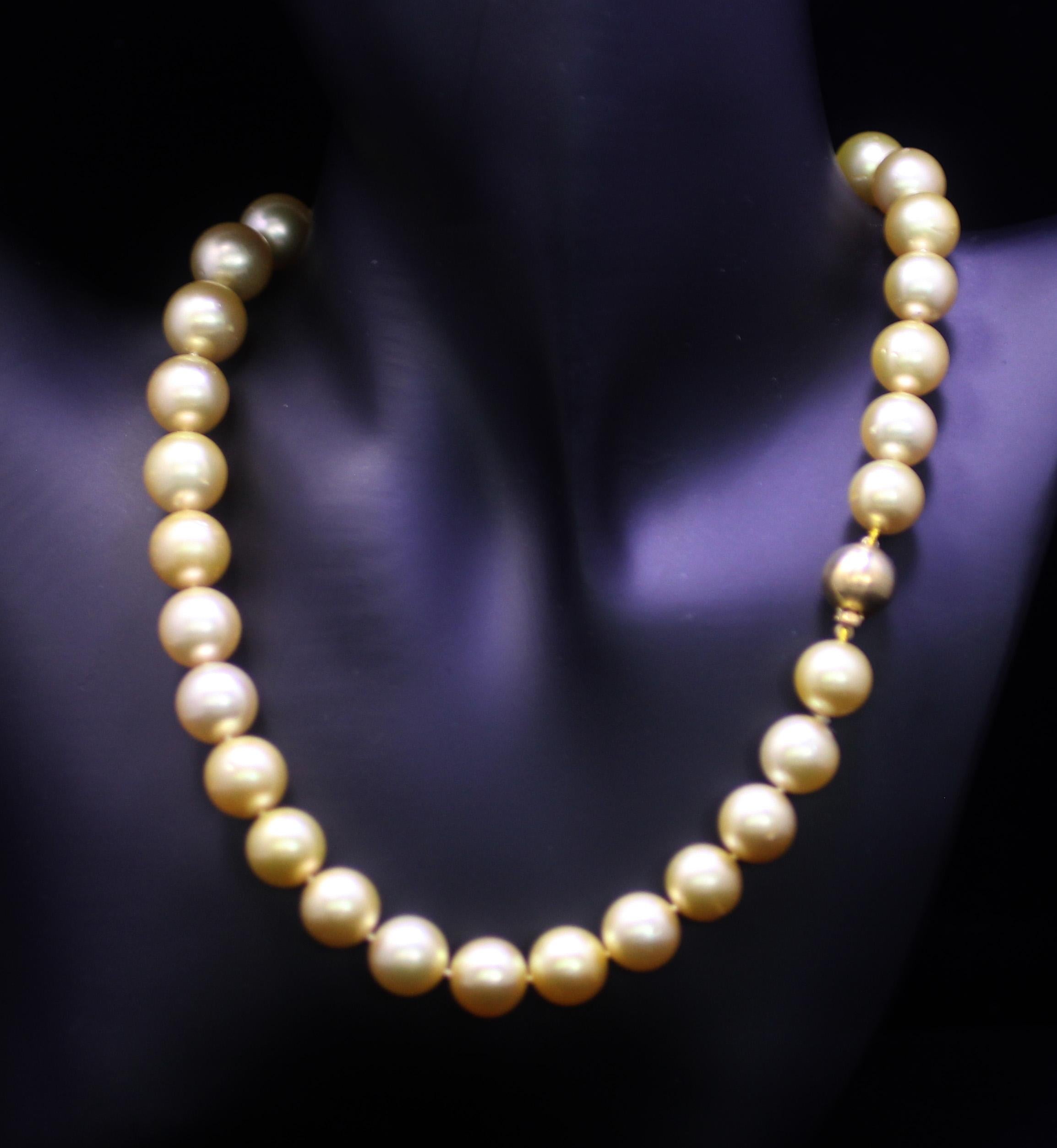 Bead Hakimoto 18K Natural Color Golden South Sea 12.6x11 mm Necklace For Sale