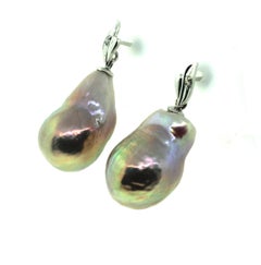 Hakimoto 18k White Gold and Diamond 19-12 mm Fancy Metallic color Baroque Pearl