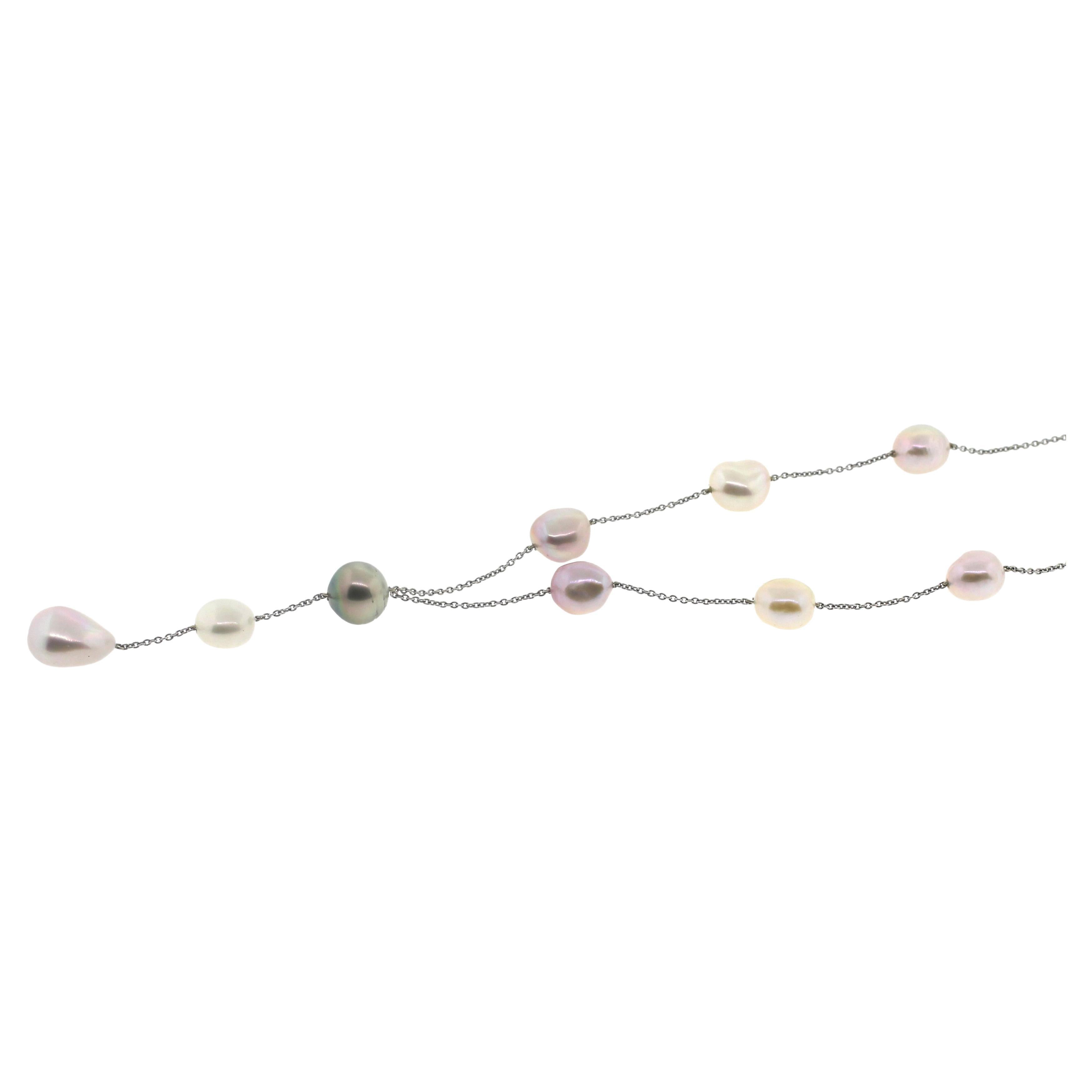 Women's Hakimoto 18K White Gold Chain With Tahiti and 8 Baroque Pearl Necklace