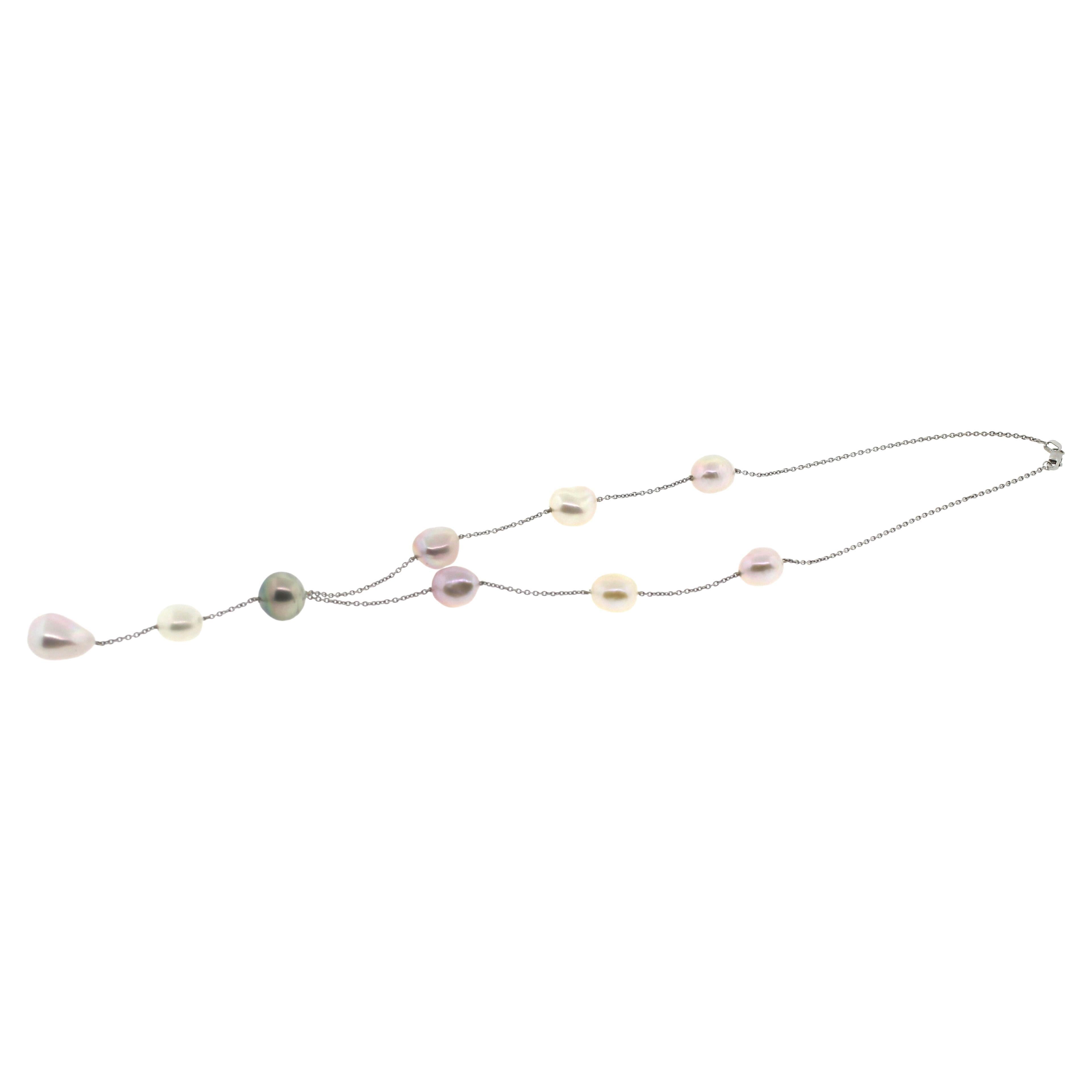 Hakimoto 18K White Gold Chain With Tahiti and 8 Baroque Pearl Necklace 1