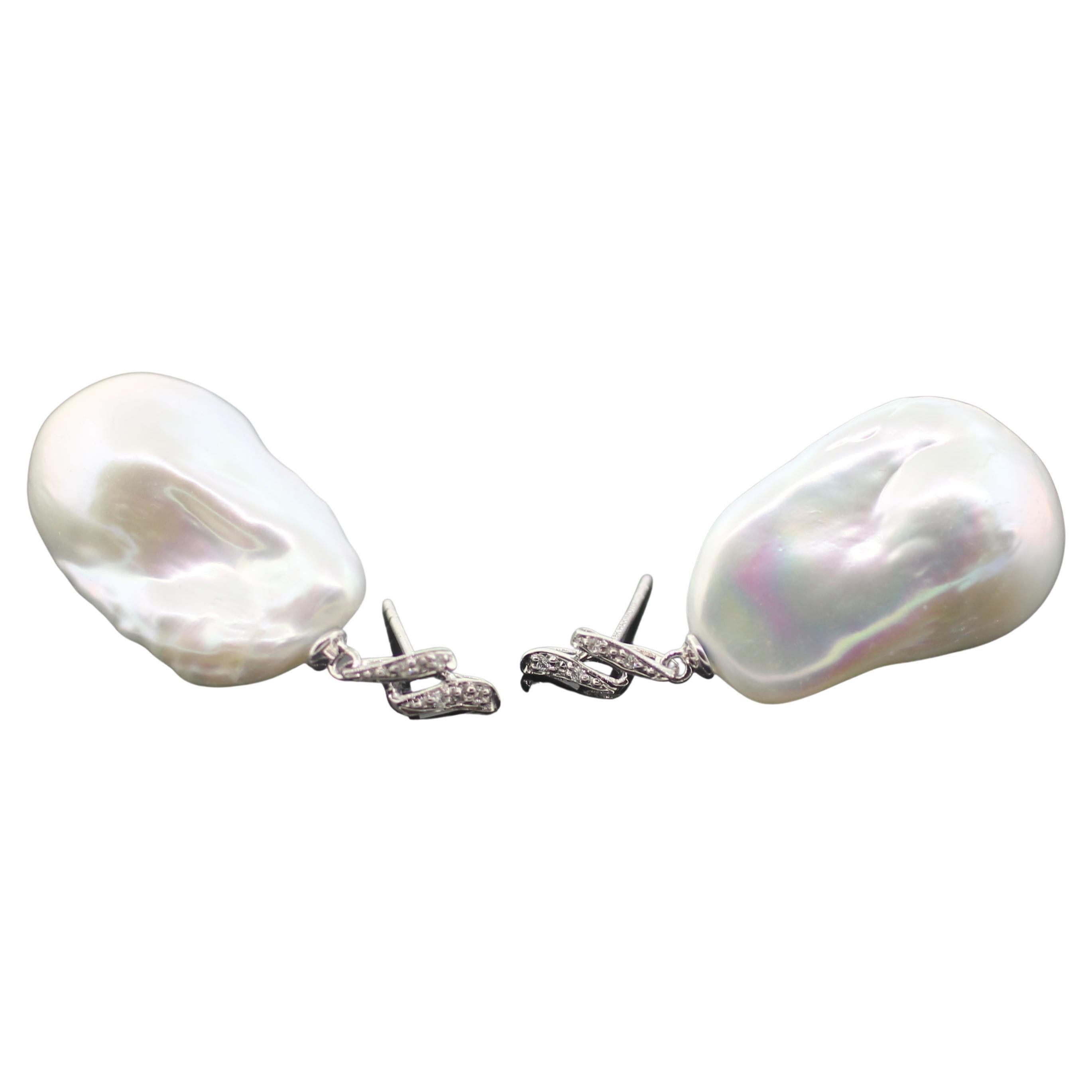 Women's Hakimoto 18k White Gold Diamond Baroque Cultured Pearl Earrings