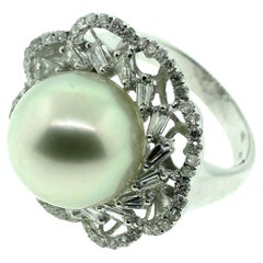 Hakimoto 18K White Gold & Diamonds 14.5 mm South Sea Pearl Cocktail Ring