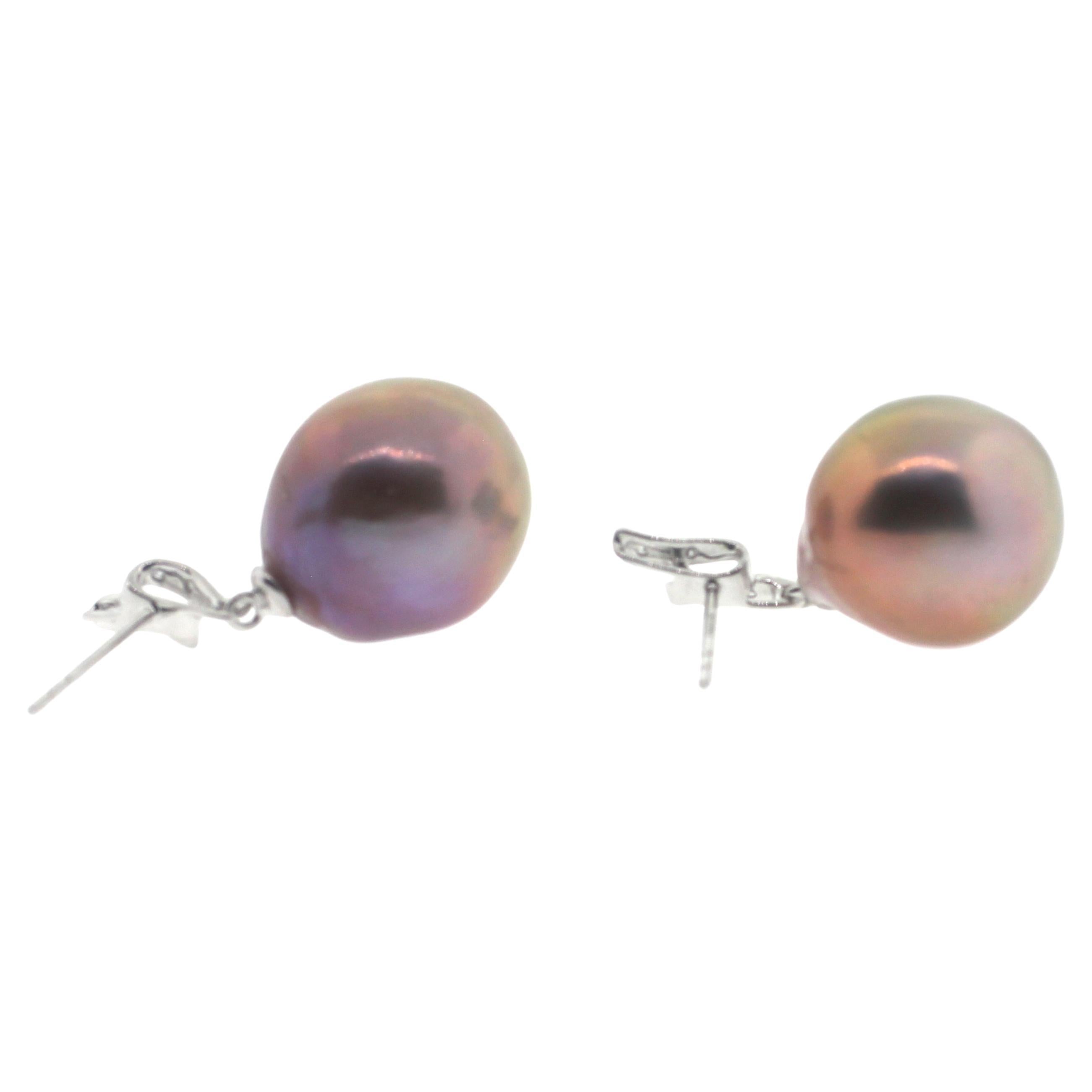 Hakimoto By Jewel Of Ocean
18K White Gold and Diamond 
Fancy Natural Color Metallic Baroque Pearl Earrings.
Hight 1.1 inch
Total item weight 8.4 grams
Featuring 0.038 Carats of Round Brilliant Diamonds
15-13mm Fancy Metallic color Baroque Cultured