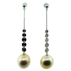 Hakimoto 18k White Gold Natural Color South Sea Pearl Drop Earrings