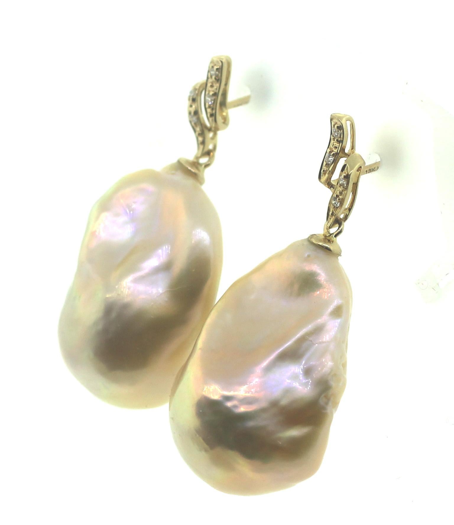 Bead Hakimoto 18k Yellow Gold Diamond Baroque Cultured Pearl Earrings