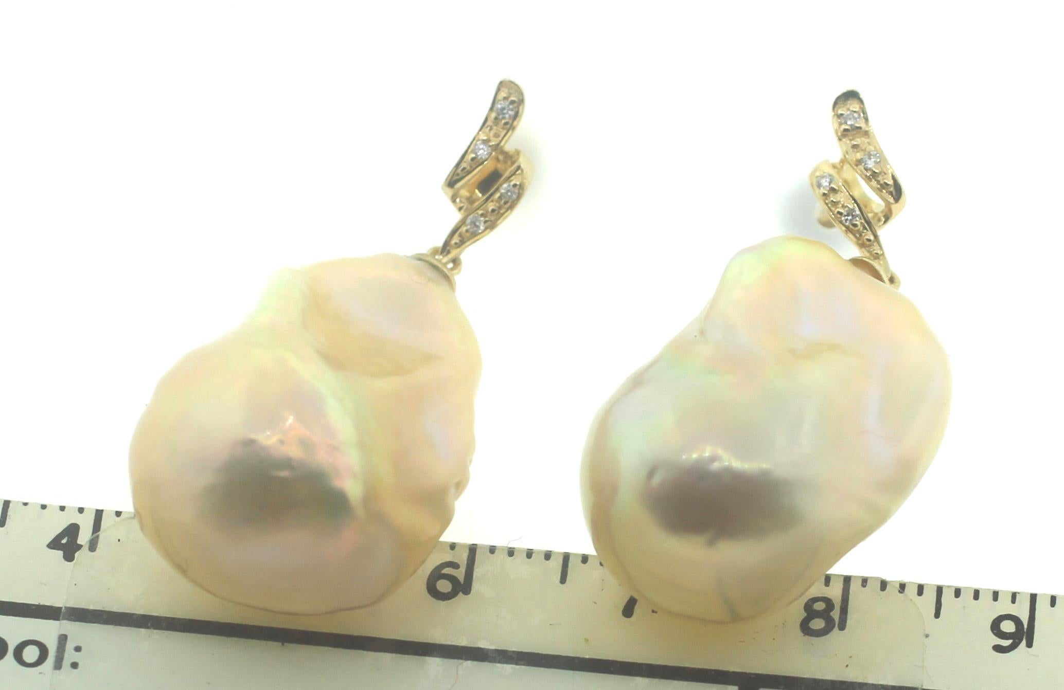 Women's Hakimoto 18k Yellow Gold Diamond Baroque Cultured Pearl Earrings