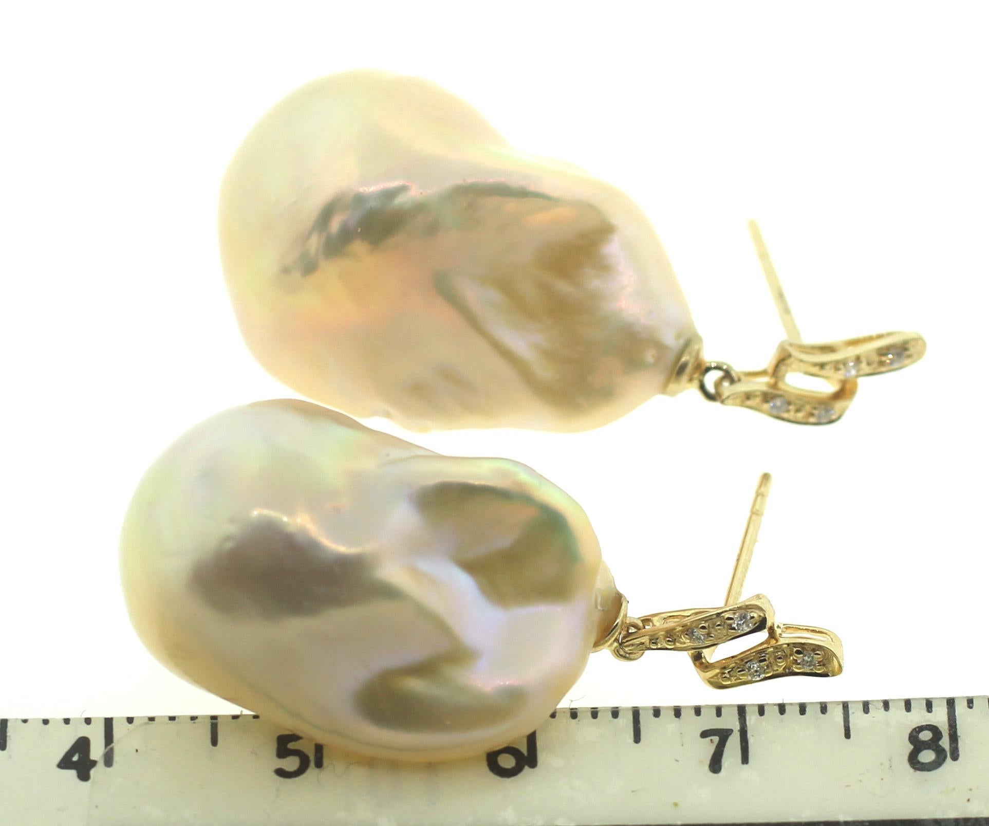 Hakimoto 18k Yellow Gold Diamond Baroque Cultured Pearl Earrings 1