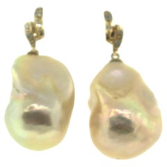 Hakimoto 18k Yellow Gold Diamond Baroque Cultured Pearl Earrings Hakimoto 18k Yellow Gold Diamond Baroque Cultured Pearl Earrings